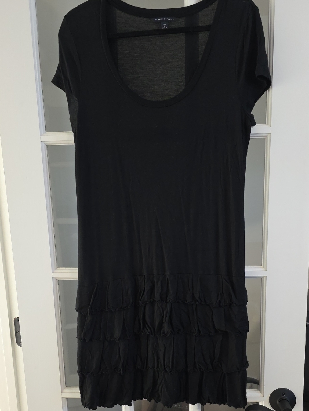 Banana Republic Black Scoop Neck T-shirt Dress with Ruffle Tiers Large Tall L LT